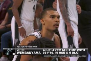 文班单场35+分15+板5+盖帽！NBA历史第4人！比肩大梦鲨鱼天勾